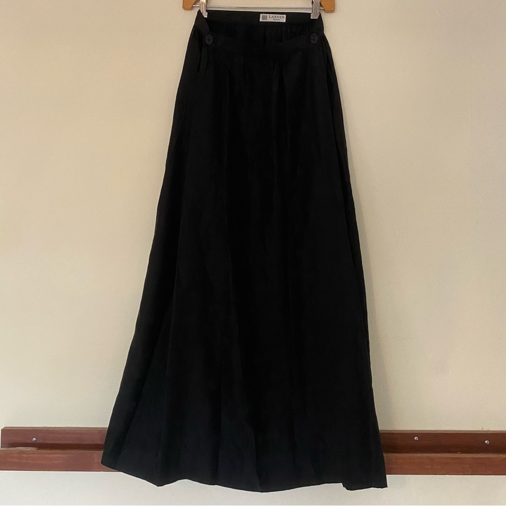 Vintage Lanvin Paris Black Jacquard A-line Maxi Skirt